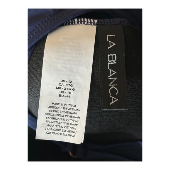 La Blanca Island Goddess cross front keyhole one piece swimsuit blue size 12 - Picture 4 of 6